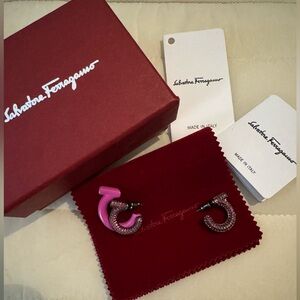 NWT Salvatore Ferragamo Crystal and Resin Hoop Earrings